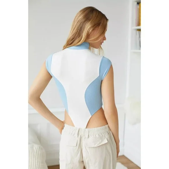 Out From Under Urban Outfitters Samira Bodysuit Top High Neck Zip-Up S 285380 - Picture 4 of 9